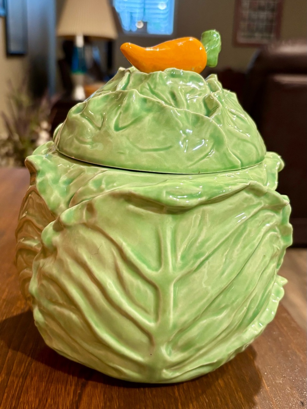 Ceramic Cabbage Cookie Jar with Carrot Pepper Lid